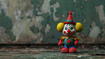 Clown doll on a grunge background. Halloween concept. Selective focus.の素材