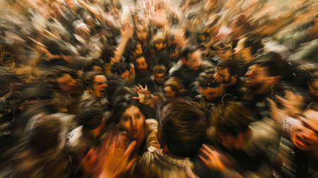 A crowd of people in a carnival. Motion blur effect.の素材