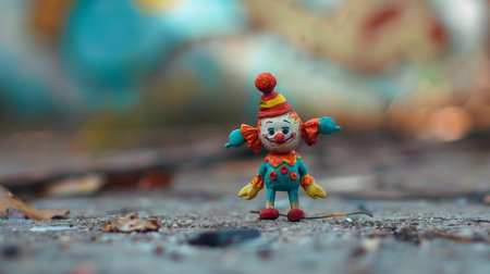 A close up of a clay figure of a clown in a hat.の素材