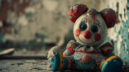 Abandoned doll on the background of an abandoned building. Selective focus.の素材