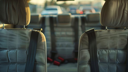 Car interior with seats and back seats. Selective focus. Close up.の素材