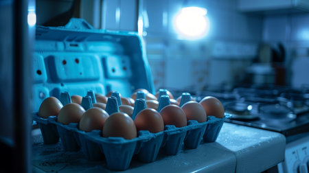 Eggs in a plastic egg tray in a hospital. Selective focusの素材