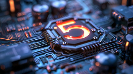 Circuit board close-up with 5G signの素材