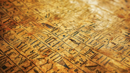 Ancient Egyptian hieroglyphs on the ancient paper. Vintage backgroundの素材