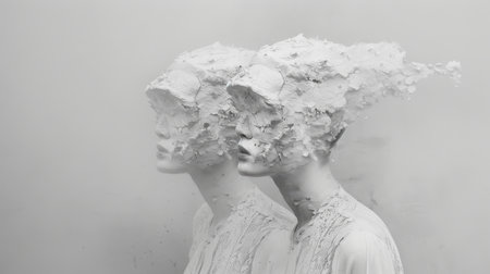 Fashion portrait of a beautiful woman in white dress with painted faceの素材