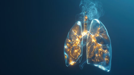 Human lungs with glowing light effects on dark backgroundの素材