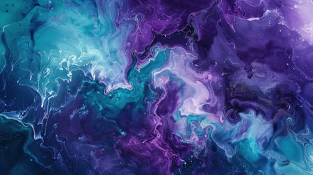 Abstract background of blue and purple acrylic paint. Liquid marble texture. Fluid art.の素材