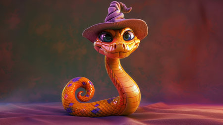 Funny cartoon snake wearing a witch hatの素材