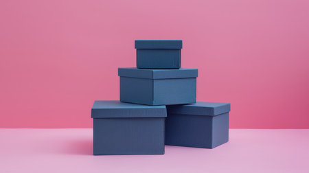 Blue gift boxes on a pink backgroundの素材