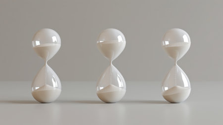 Three white hourglasses on a gray backgroundの素材
