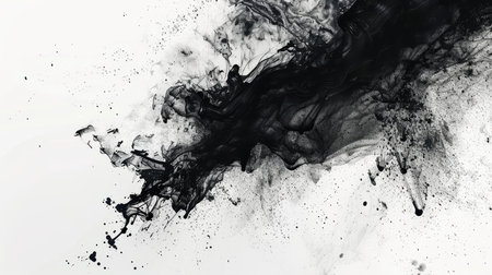 black ink in water on a white background, abstract background, black ink in waterの素材