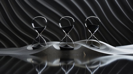Three hourglasses on a black backgroundの素材