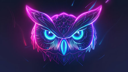Neon owl head on dark backgroundの素材