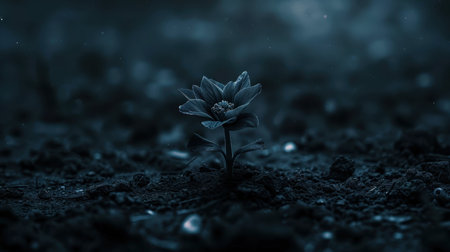 Small plant in the ground at night. Spring background. Nature concept.の素材