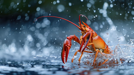 Crawfish in the rain. Wildlife scene from nature. Wildlife scene from nature.の素材
