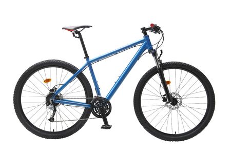 Isolated Gent Mountain Trail Bike 29er With Blue Frame in White Backgroundの写真素材