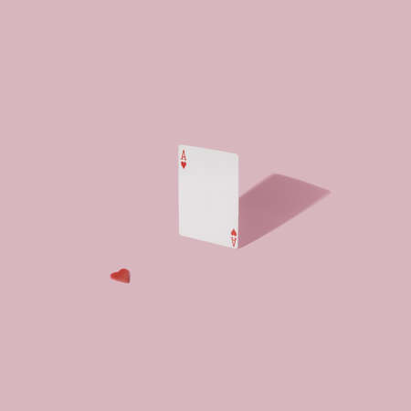 Love, luck and heart symbol. Runaway red heart from ace of heart.Minimal creative concept with copy...