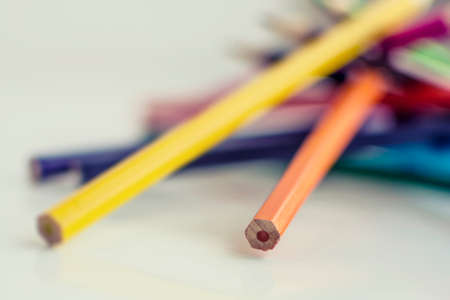  Color pencils on white surface の写真素材