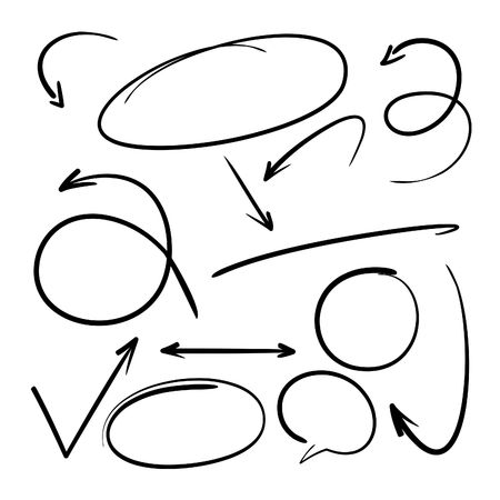 Arrows circles and abstract doodle writing design vector setのイラスト素材