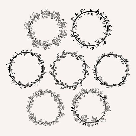 Floral wreaths collection illustration.のイラスト素材