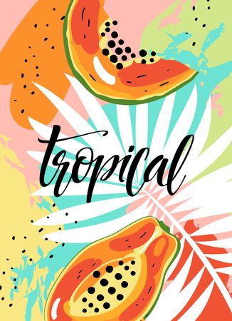Spring Summer poster, banner in trendy 80s-90s Memphis style. Lettering and colorful design for poster, card, invitation. Easy editable for Your design.のイラスト素材
