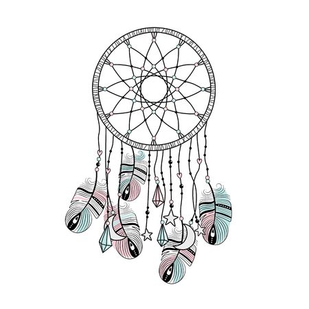 hand drawn illustration of dream catcher, native american posterのイラスト素材