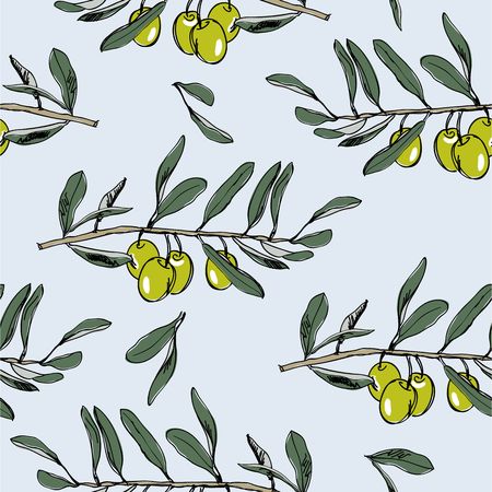 vector seamless pattern with olive branchのイラスト素材