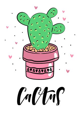 Cactus print with text in vectorのイラスト素材