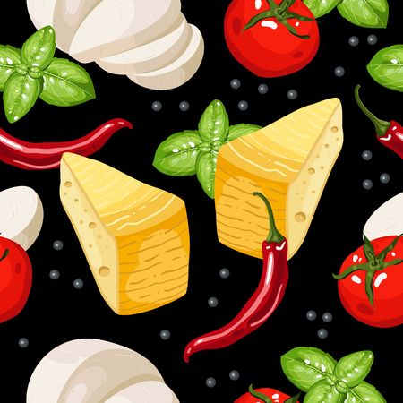 Seamless pattern with cheese and vegetablesのイラスト素材