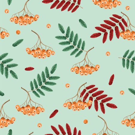 Autumn pattern with rowan leaves and berries.のイラスト素材