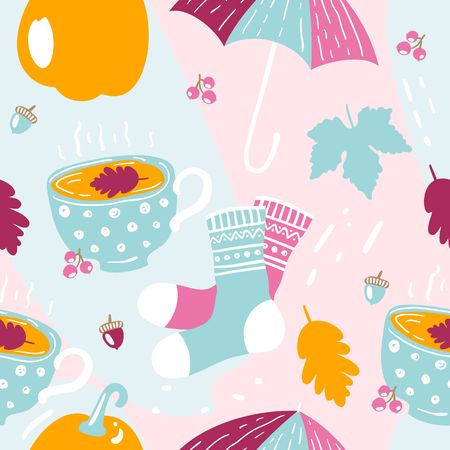 cute seamless autumnal patternのイラスト素材