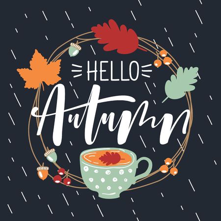 Hello autumn hand written inscriptionのイラスト素材
