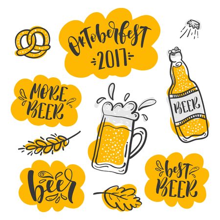 Set of Oktoberfest stickers. Accessories for festival and party.のイラスト素材