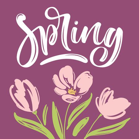 Spring greeting card with hand drawn flowers.のイラスト素材