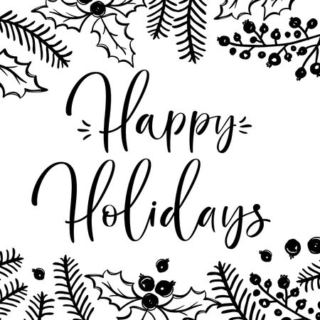 Vector hand drawn Christmas card. Typography lettering phrase Happy Holidaysのイラスト素材