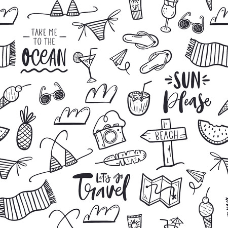 Hand drawn doodle travel patternのイラスト素材
