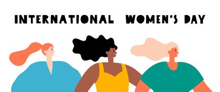 International Womens Day. Vector illustration with women different nationalities. Girl power concept. Freedom, independence, equality.のイラスト素材