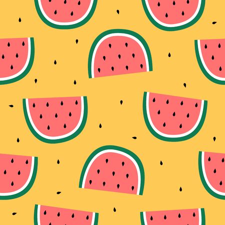 Seamless pattern of color hand drawn watermelons. Cartoon style. Vector illustration.