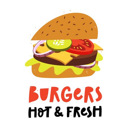 Classic burger with lettering.のイラスト素材