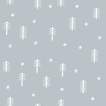 Winter seamless pattern with christmas trees. Hand draw style. Design for fabric or wrapping paper.