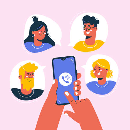 People working or meeting online with teleconference, work from home.のイラスト素材