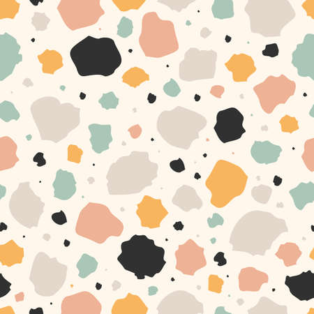 Seamless pattern with abstract shapes in pastel colors. Terrazzo imitation.のイラスト素材