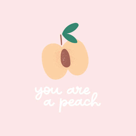 Cute peaches illustration with lettering quote "you are a peach". Thank you card designのイラスト素材