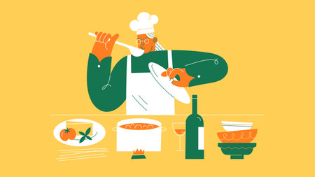 Woman cooking pasta in the kitchen.のイラスト素材