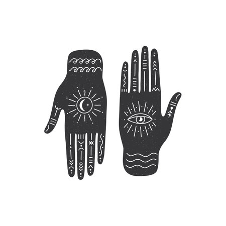 Woman hands with mystical magic symbols.のイラスト素材