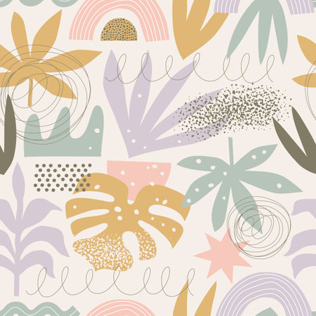 Modern exotic jungle print. Collage contemporary seamless pattern.のイラスト素材