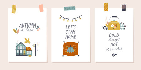 Autumn mood greeting cards. Fall season thanksgiving invitation.のイラスト素材