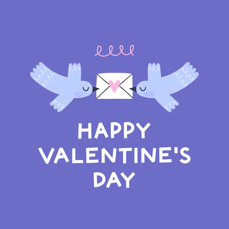 Valentines Day greeting card with birds and letter.のイラスト素材