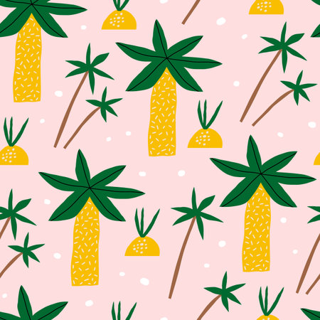 Summer seamless pattern with palm trees. Hand drawn Beach background design.