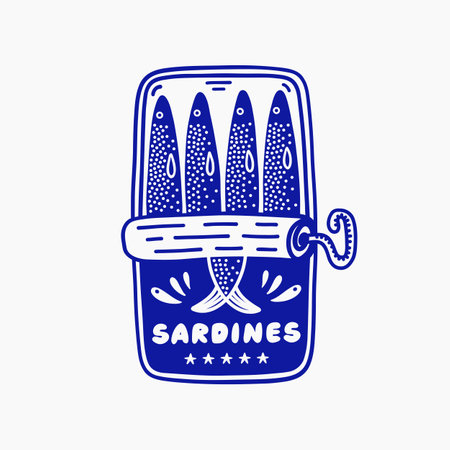 Hand drawn Can of Sardines. Print with vintage illustration for tee, t shirt, canvas, poster.のイラスト素材